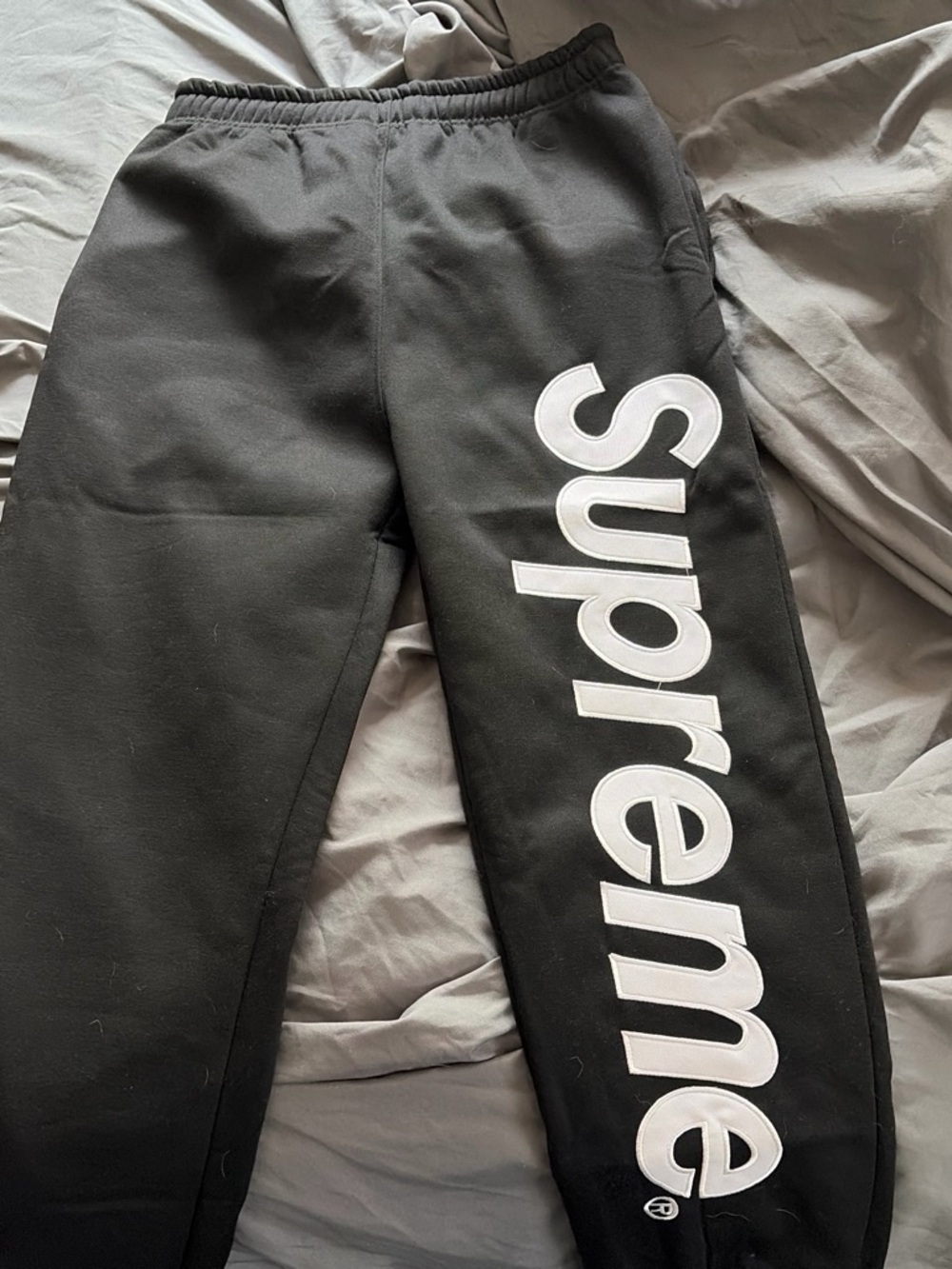 Supreme Black Joggers with Large White Side Logo